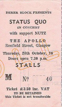 Eintrittskarte vom legendren Glasgow-Konzert im Oktober 1976
